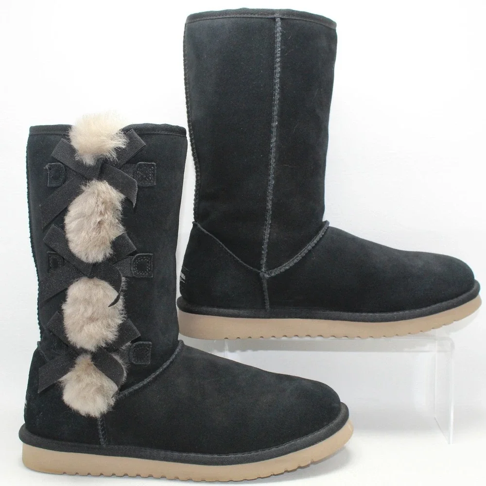 Koolaburra by UGG Victoria Tall Black Suede Bow Boots 1015875 Womens‎ 9